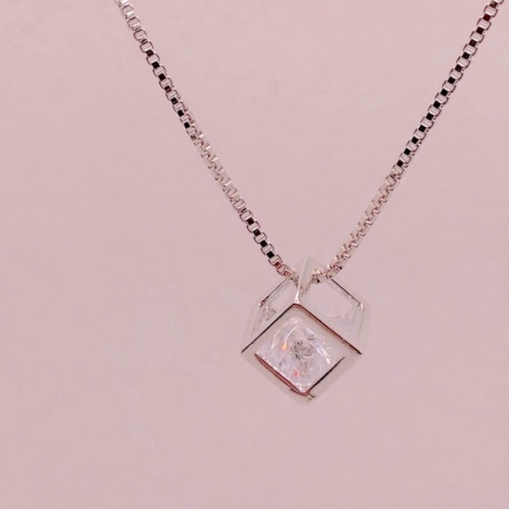 Silver Crystal Diamond Square Pendant